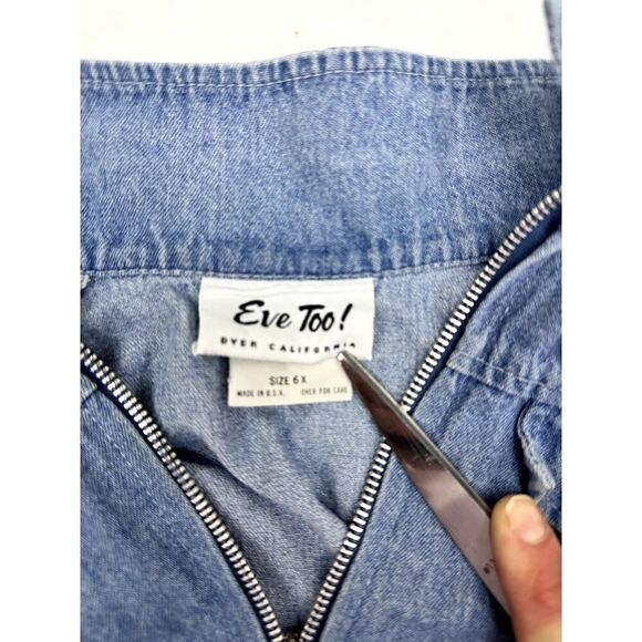 Vintage 1990s Denim Vest Eve Too 100% Cotton Made in USA - Kids Size 6X - Picture 7 of 8